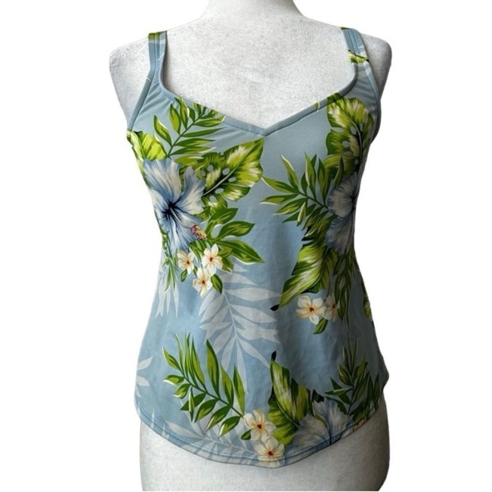 Jantzen Hawaiian Floral Tankini Blue Green SZ 10